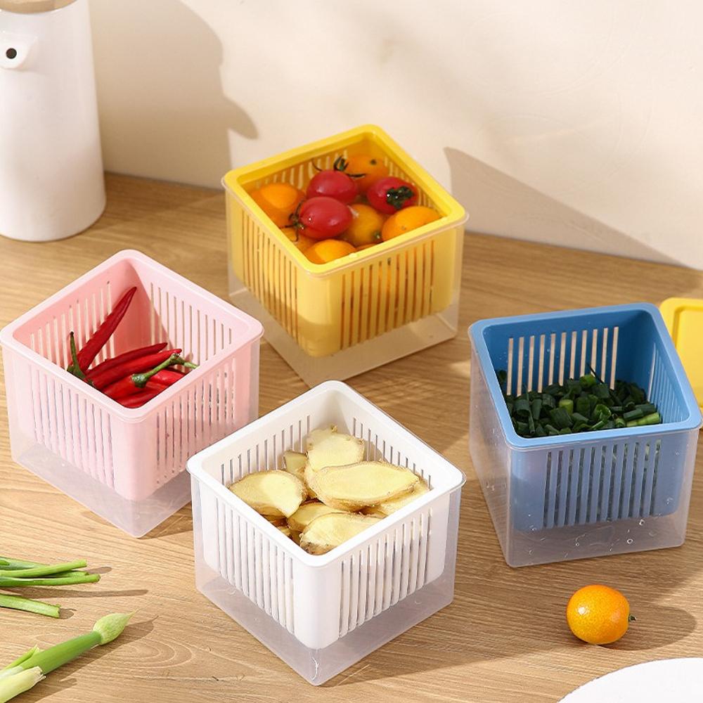 Split Type Double-Layer Food Preservation Storage Box Thick Drainage PP Kitchen Basket For Preparation & Side Dish Storage