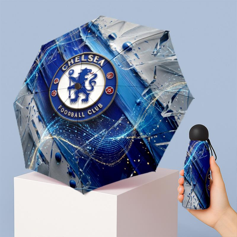 Chelsea FC Pattern Printed Mini 5 Folds 8 Ribs Compact Umbrella Windproof Waterproof Lightweight Portable Folding