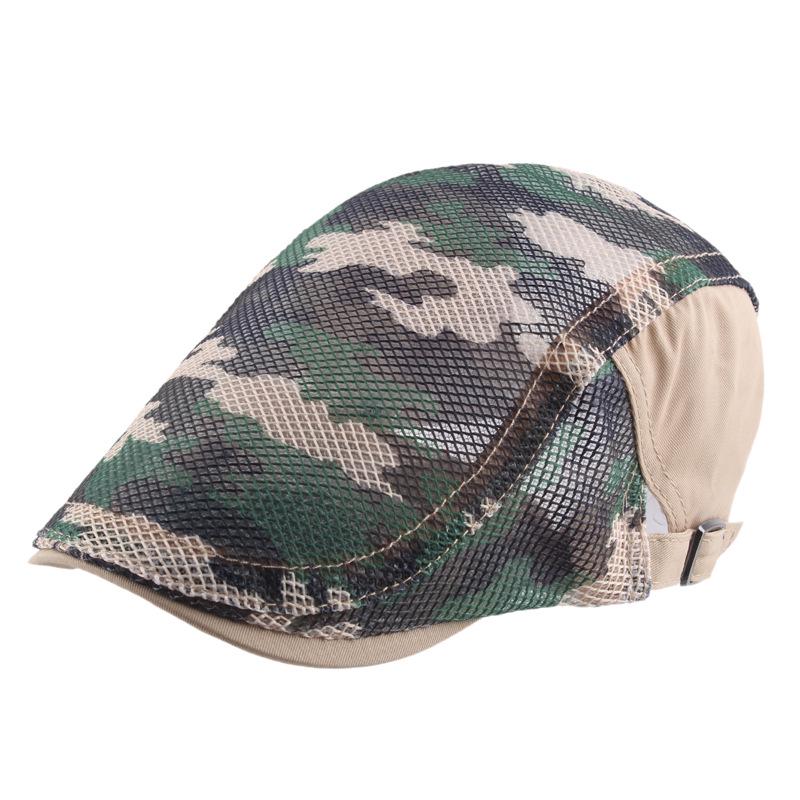 Breathable Mesh Bucket Hat Unisex Newsboy Caps Summer Camouflage Beret Casual Outdoor Front Hat