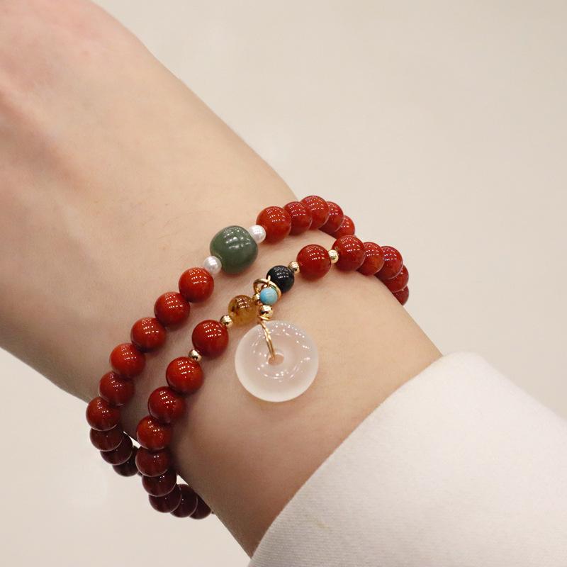 Natural Nanhong agate two-circle braceletfashion women daily jewelry gift