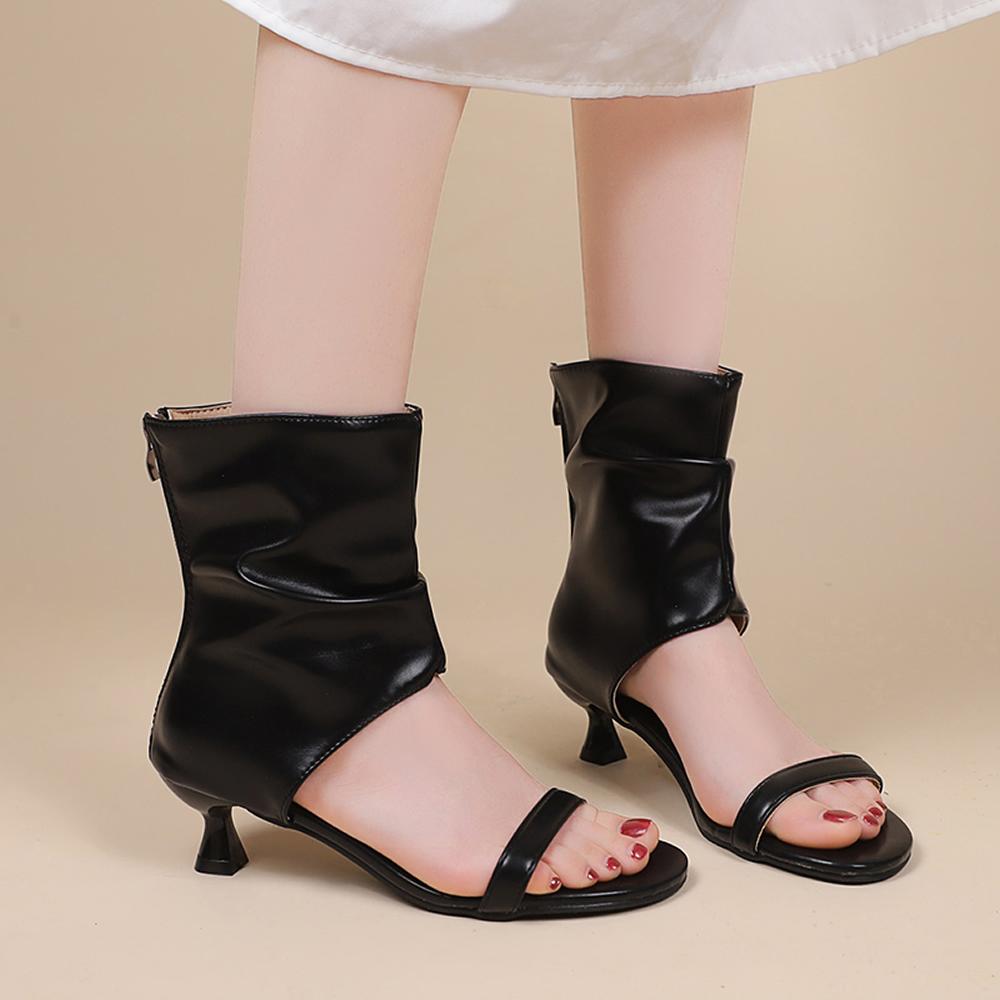 Women's Boots Fish Mouth Shoes Black Plus Size Summer New Sandal Boots Round Head Fine High Heel Sandals Luxury Designer