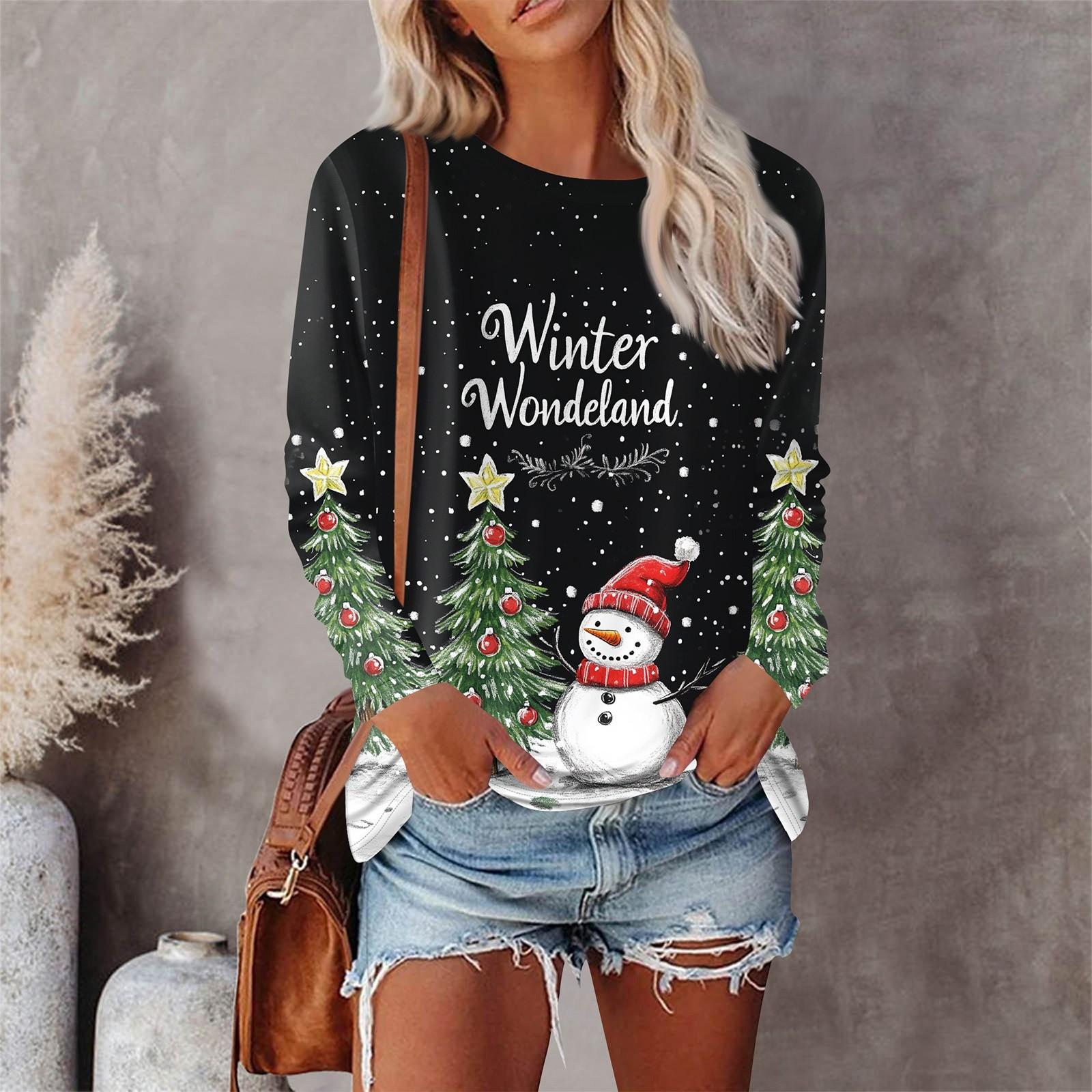 

Женская мода, повседневная блузка с длинным рукавом и круглым вырезом, пуловер с принтом XL чёрный