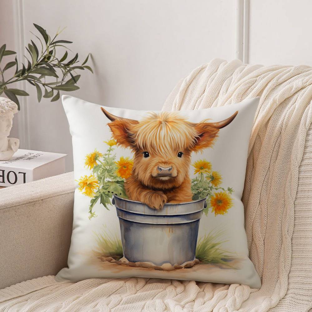 Cute Highland Cow Pillow Case Home Decor Throw For Sofa Bed Car Room Decor Gift Idea