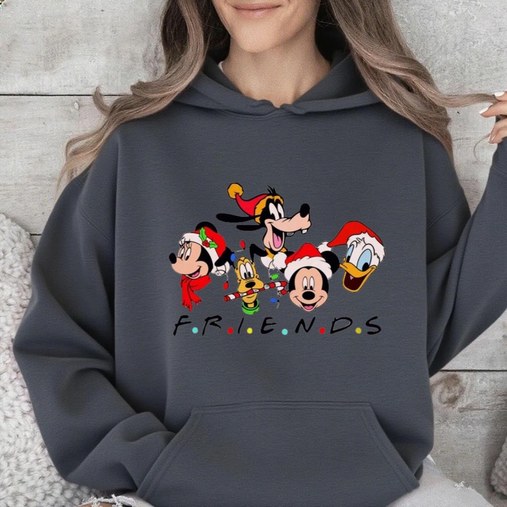 Disney Οικογενειακές Εμφανίσεις, Χριστουγεννιάτικο Πολύχρωμο Φούτερ με Κουκούλα Mickey Mouse, Μοντέρνο Αμερικανικό Brand Casual Φαρδύ Τοπ