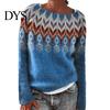 Women Jumper Winter Knitted Crew Neck Long Sleeve Color Comfortable Block Loose Fit Sweater Breathable Warm Pullover Knitwear