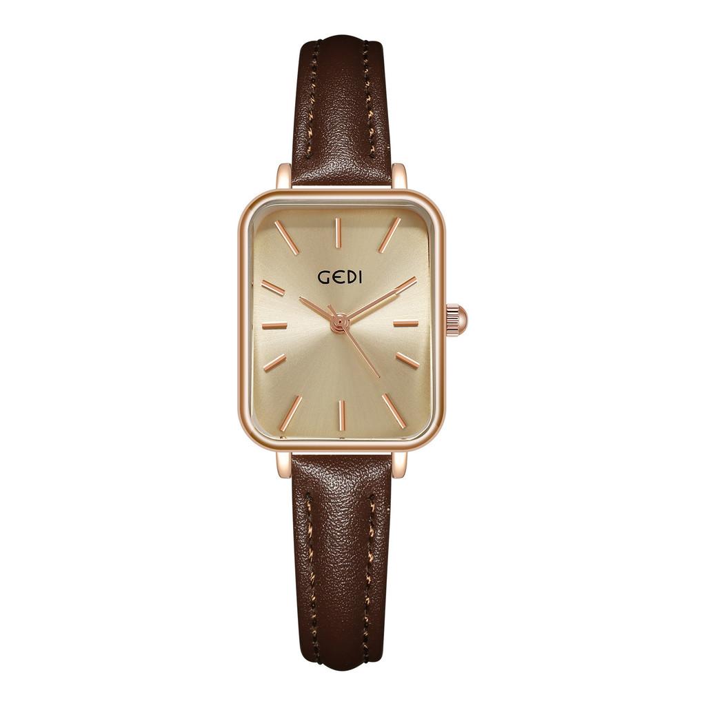 Womens Minimalist Square Quartz Watch With Leather Strap For Casual Office Wear