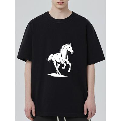 T-shirt Nera con Stampa Cavallo Bianco per Uso Casual