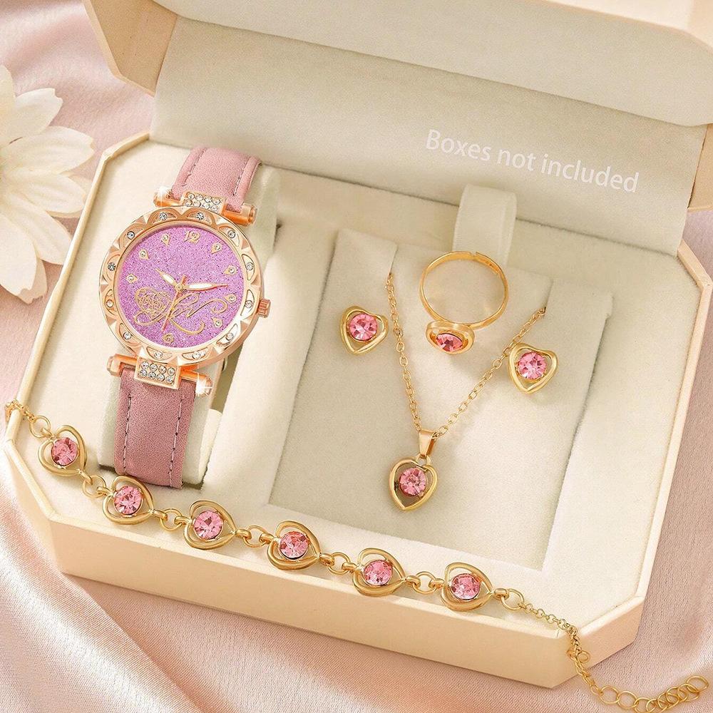 Diamond Dial Watch Ladies Light Luxury Niche Quartz Watch Bracelet Set PU Leather Strap Watch