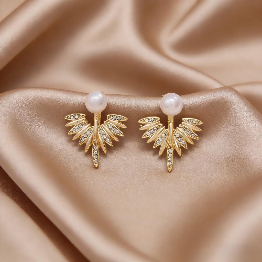 Light luxury pearl stud earrings women's niche design sense love bow earrings versatile earrings commuting