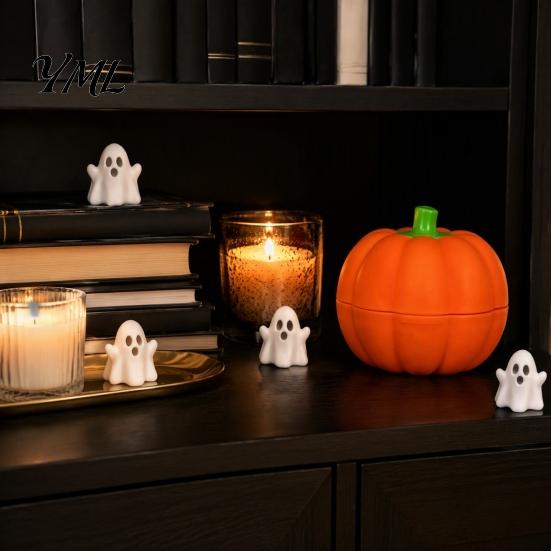 Cute Ghost Figurine Pumpkin Bucket with Mini Ghosts, Halloween Candy Bowl, 3D Printed PLA Ornaments Figurines, Party Snack Holder for Farmhouse