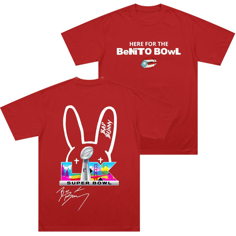 

Bad Bunny Super Bowl LX Here for The Benito Bowl Signature Logo T Shirts Unisex Graphic Cotton ONeck Short Sleeve Street Tops S