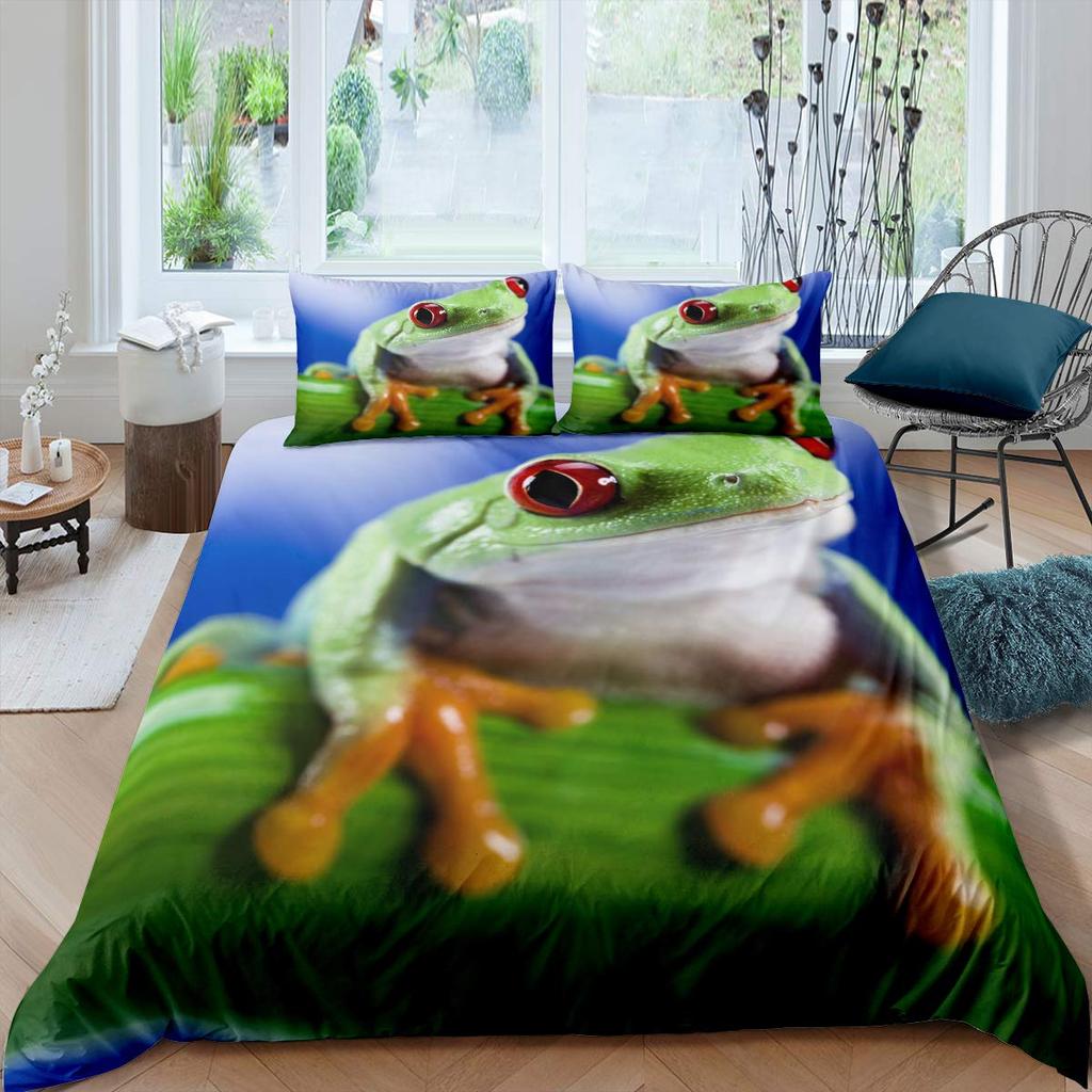 3D Frog Family King Queen Duvet Cover Little Tree Frog Bedding Set Tropical Nature Animal Quilt Cover Polyester Comforter Cover