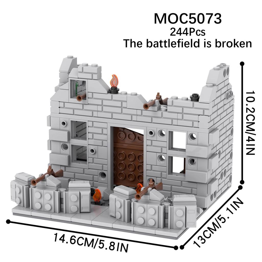 WW2 MOC Ruins Building Blocks Destroyed House War Scene Gunfight Guard Abandoned Construction Bricks Assemble Toys Boys Gift