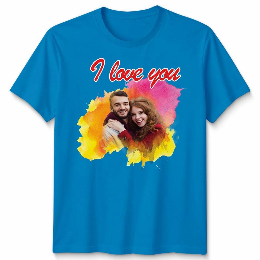 Custom Photo Personalised I Love You Couple Unisex Tshirt Valentines Gift