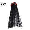 Lace Headband Gothic Style Hair Hoop, Hollow See-Through with Simulated Flowers And Black Veil Veil, Halloween Day of The Dead Party Accessories
