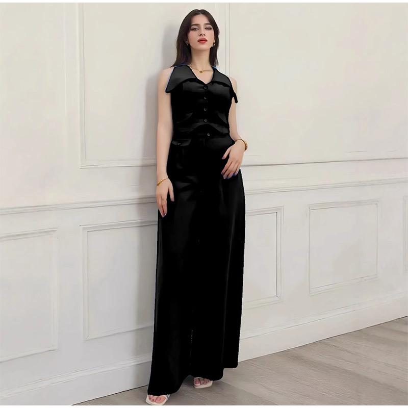 2025 spring and summer new women's solid color blouse sleeveless waist two-piece casual trousers suit