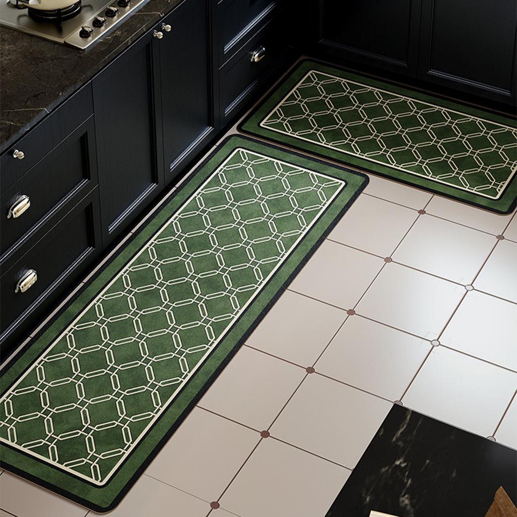 Non-Slip Kitchen Carpet Retro Green Long Strip Runner Floor Mats Oil-Proof Pvc Leather Washable Rugs For Kitchen Mat