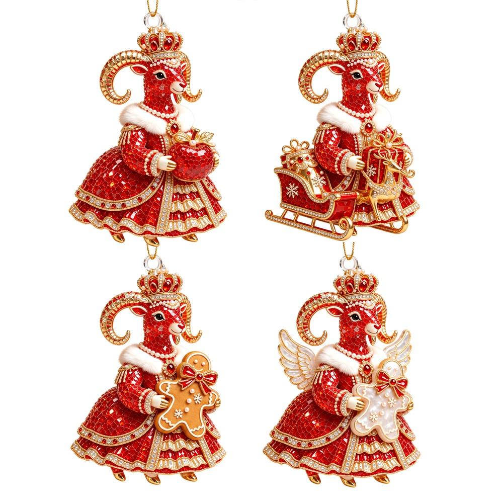 2D Flat Goat Hanging Ornament Set Acrylic Artificial Rhinestone Goat Pendant Simulation Shining Animal Hanging Decoration