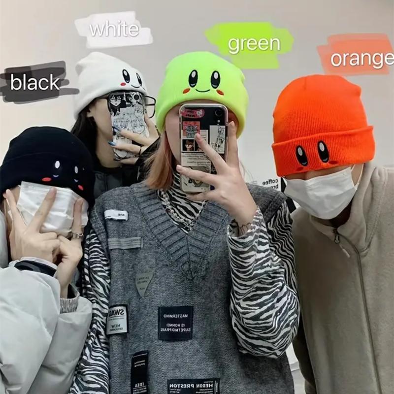Cute Eye Embroidery Beanie Trendy Candy Color Couple Beanies Casual Coldproof Knit Hats For Women & Men