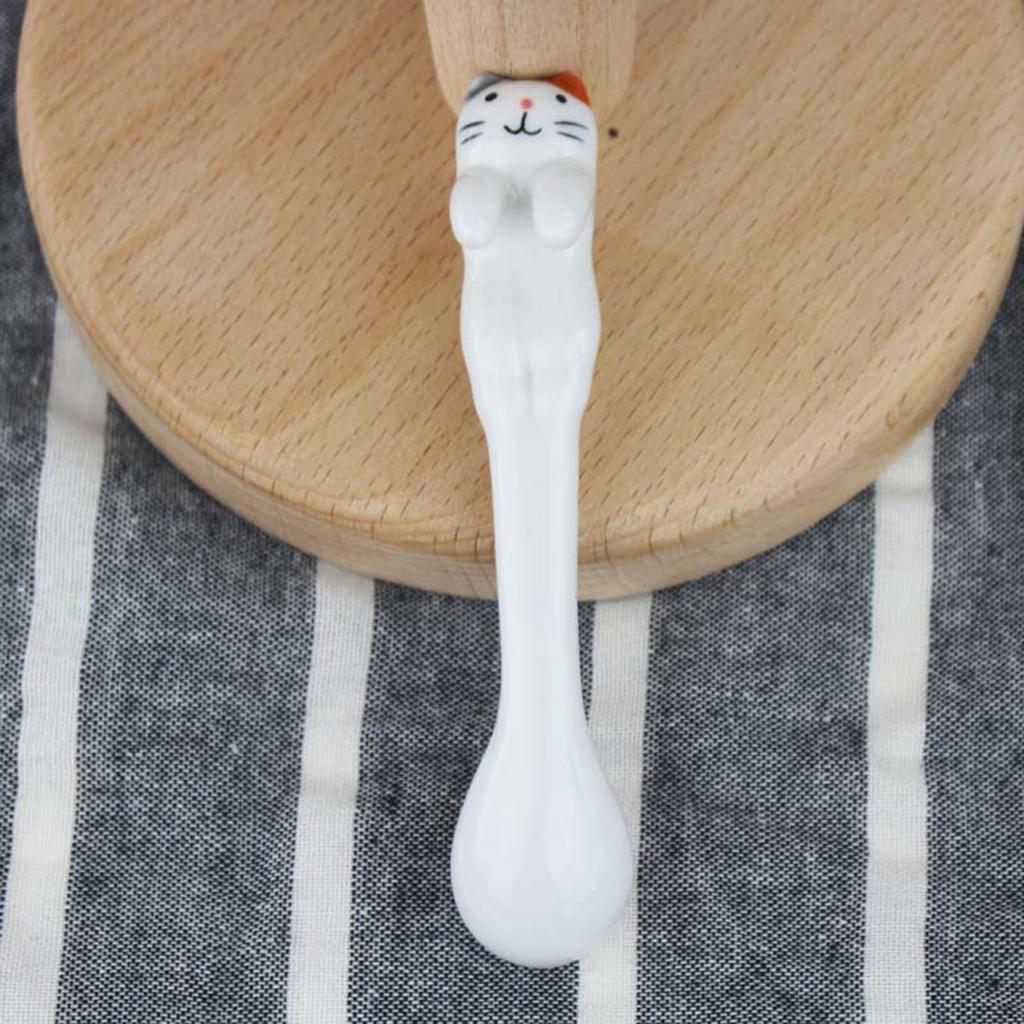 Spoon Cute Ceramic Cat Head Spoon, Lovely Ice Dessert for Stirring and sugar