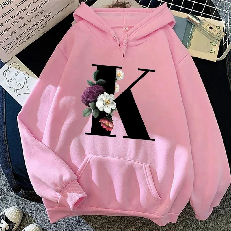 Autumn Winter Womens Hoodies Casual Letters A-Z Printing Sweatshirts Sportswear Outdoors Sports Jogging Woman Clothing New Tops