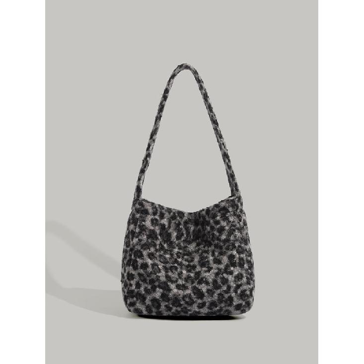 Autumn Winter New Korean Version Ins Style Imitation Lamb Wool Large Capacity Shoulder Underarm Bag Fashion Versatile Leopard Print Tote Bag