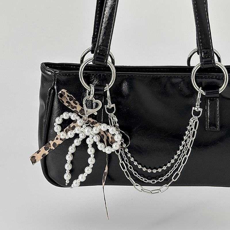 

Imitation Pearl Leopard Print Bow Keychains Women Pendant Key Chain Bag Backpack Keyring Y2K Accessories