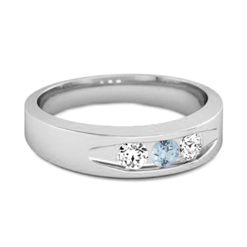 Blue Topaz Three Stone Band Ring - Sterling Silver