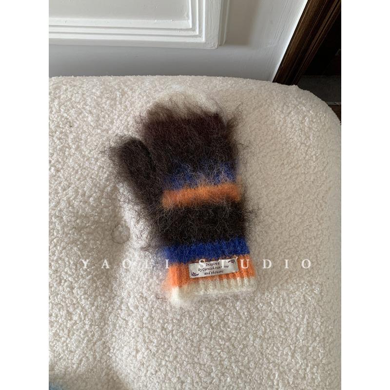 Jintai rainbow color matching stripes~ atmosphere plush mittens women's autumn and winter warm and cold moisture