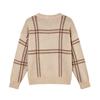 Women's Winter Plaid Color Block Pullover Sweater with Round Neck - Versatile Knit Top