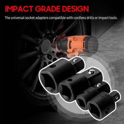 4 PCS Impact Socket Adapter Reducer 1/4-Inch 3/8-Inch 1/2-Inch Impact Driver Conversions Steel