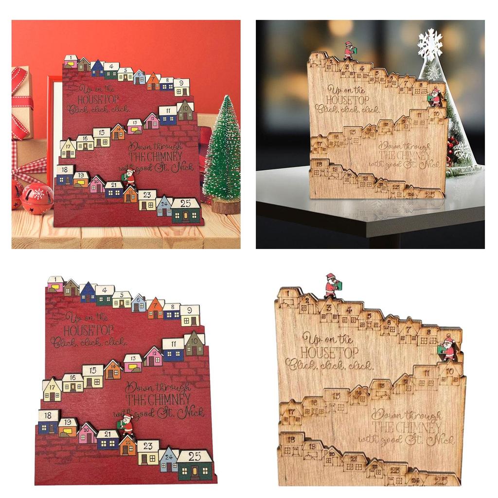 Christmas Wooden Advent Calendar Reusable Handmade with Moveable Figure Advent Calendar Ornament Holiday Gifts Home Decor