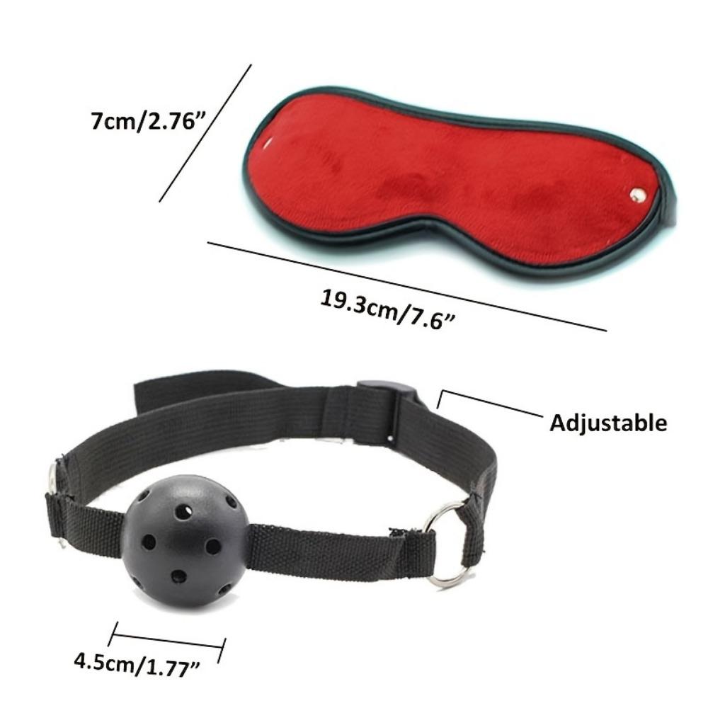 Set 7 piese Bondage Restricții - Manșete pentru încheieturi/glezne, Mască pentru ochi, Dop bucal pentru petreceri pentru adulți și joc senzual