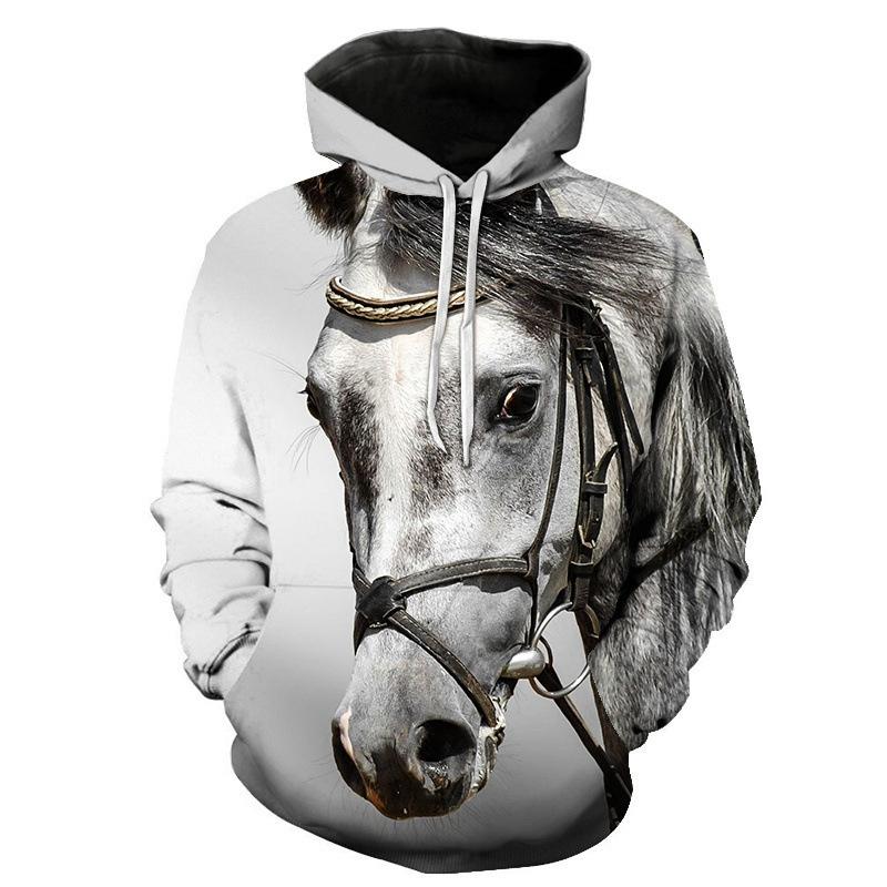 Hayvan At 3D Baskılı Kapüşonlu Sweatshirt Erkek Kadın Moda Sokak Giyimi Oversize Kapüşonlular Kazaklar Kapüşonlu Sweatshirtler Erkek Üstler Erkek Giyim