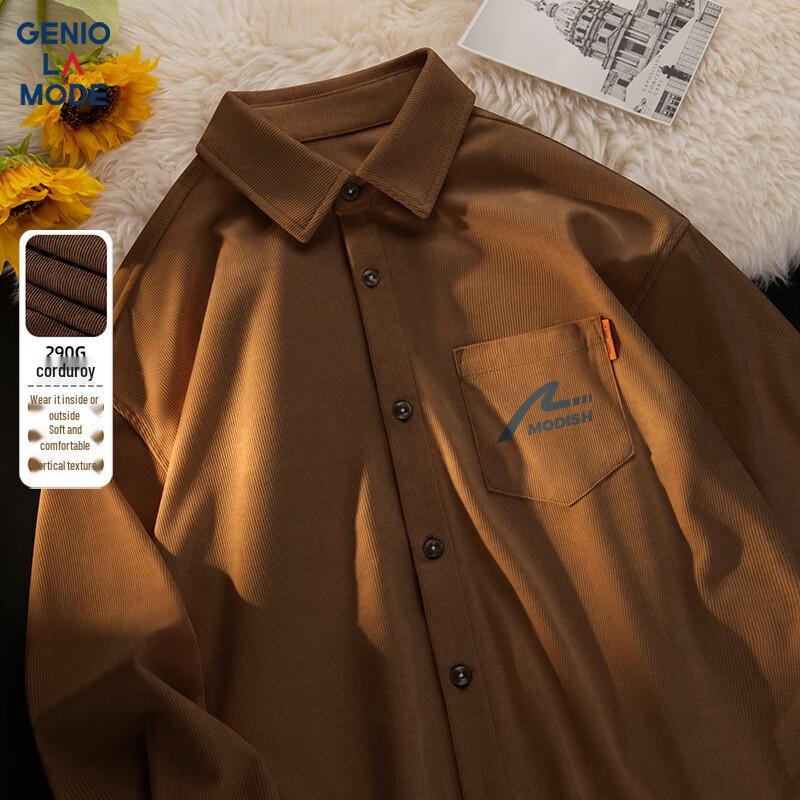 Мужская вельветовая рубашка с длинным рукавом GENIOLAMODE L