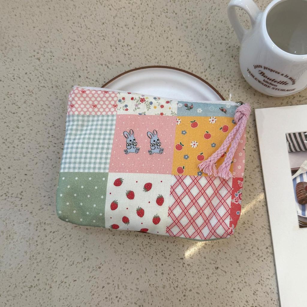 Adorable Blue Cartoon Makeup Bag: Mini Pure Cotton Coin and Earphone Pouch, Lipstick Carrier, Portable Storage.