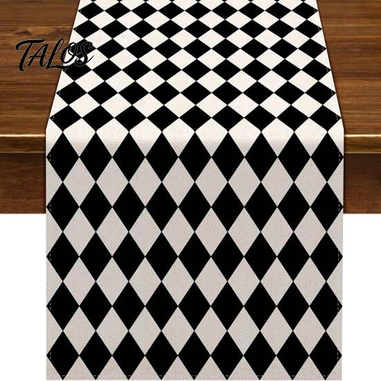Easy Care Table Decor Modern Geometric Runner, Black And White Checkered Casual Texture Dining Room Accessory 72 Inch Striped Runner for Stylish