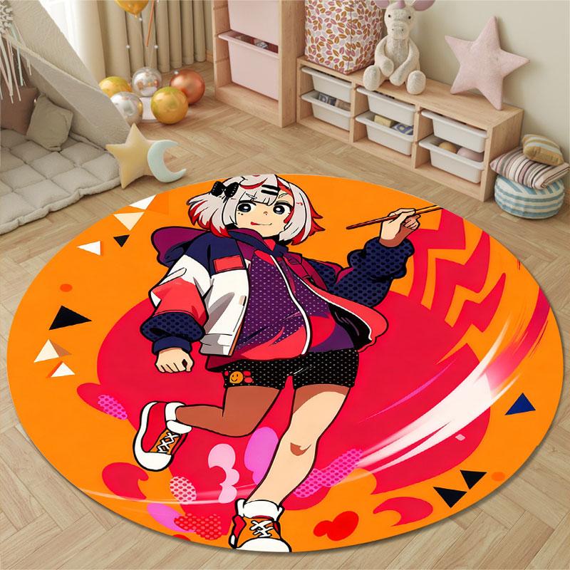 Folk Round Sun Multicolor Carpet, Non-Slip Floor Mat for Kitchen