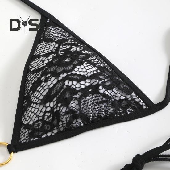 2 stk/sett Dame Bikini Sett Halter Badebukse med Sløyfe Snøring Lav midje Svømmebukser Sett Slangeskinnmønster Delt Design Strandklær