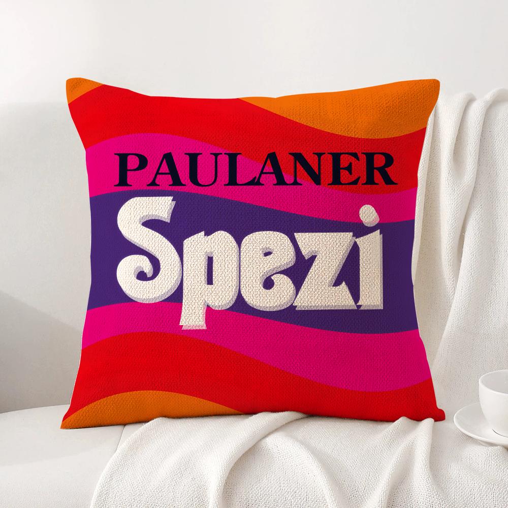 P-Paulaner Spezi Logo Cushion Cover Summer Coolness Linen Fabric Double-Sided Printing Pillow Case Sofa Home Decor Gift