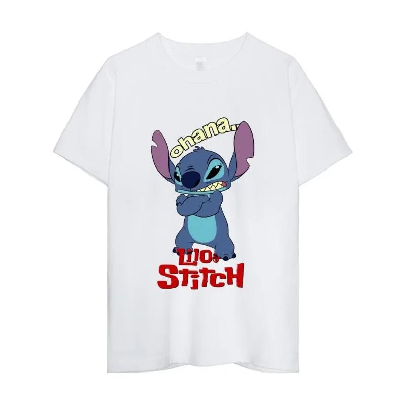 MINISO Disney Lilo Stitch T Shirt Men Couple Combination Clothes Short Sleeve Collar Fashion Woman Cotton