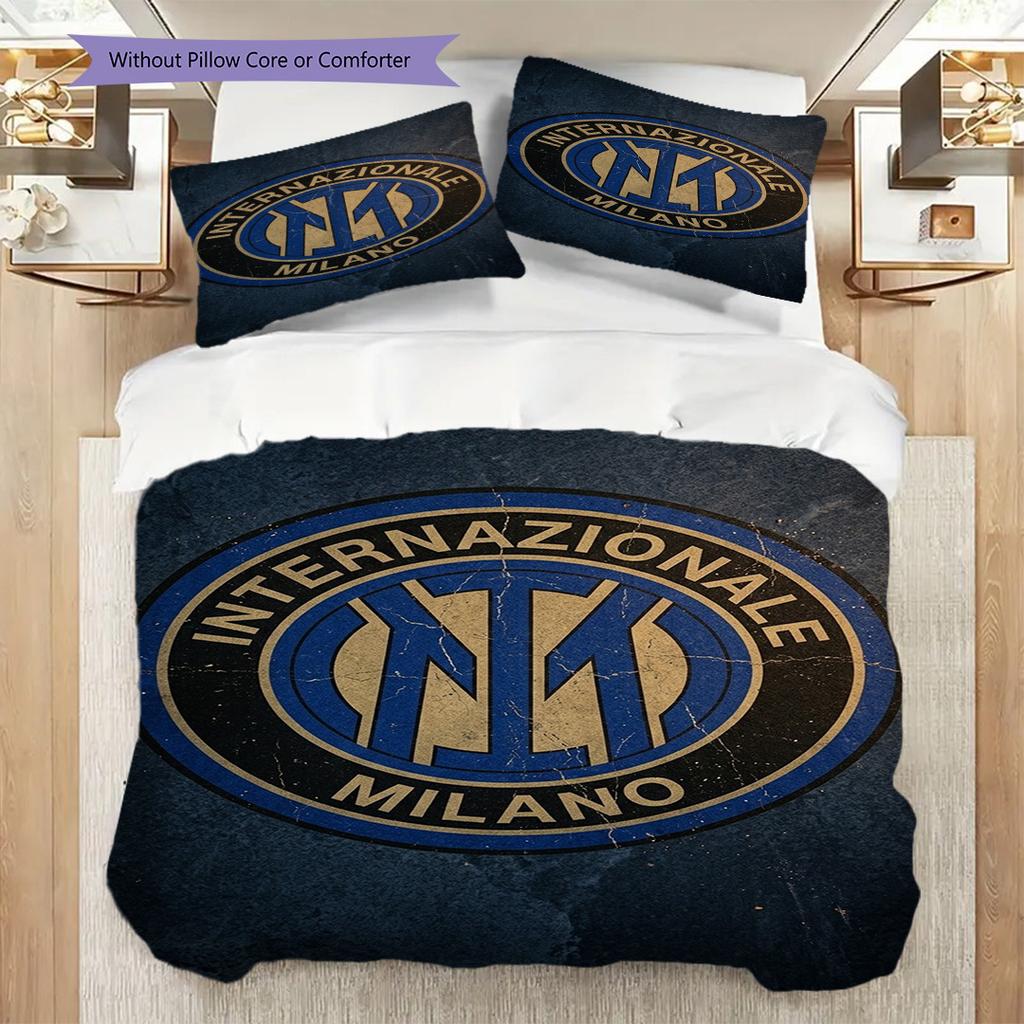 Biancheria da letto artistica con stemma Inter Milan (1 * copripiumino + 2 * federa, senza nucleo) Copripiumino e federa morbidi e confortevoli