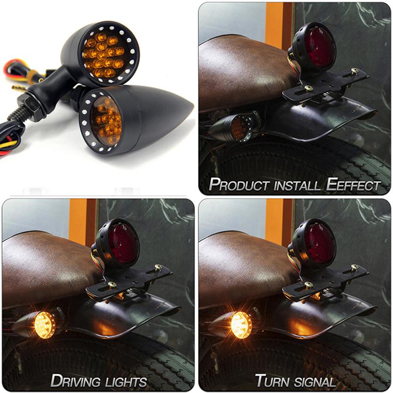 1 Pair Black/Chrome Motorcycle 12V Amber Mesh Lens LED Turn Signal Brake Light Universal 10mm Aluminum Housing