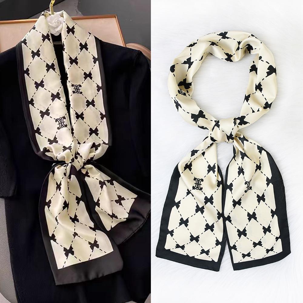 Ladies' Fashion Versatile Striped Carriage Irregular Satin Long Scarf Silk Scarf Premium Double Layer Narrow Long Scarf