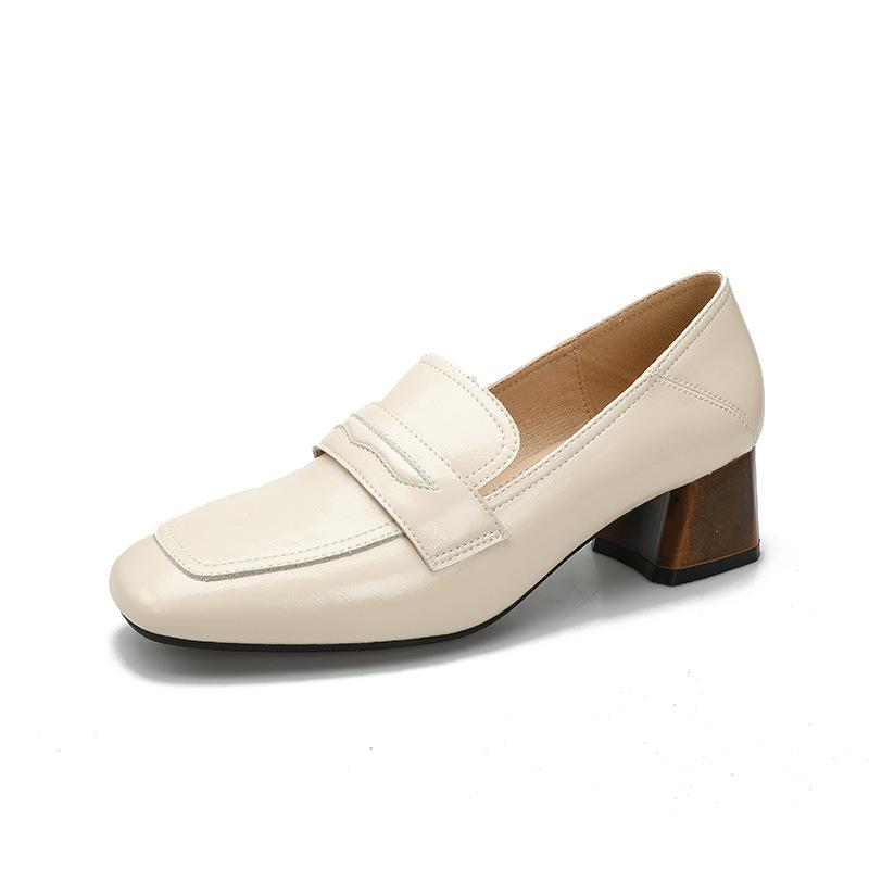 

Женские туфли-лодочки из натуральной кожи, модные, повседневные, с квадратным носком, на толстом высоком каблуке, лоферы, женские туфли на высоком каблуке, офисные туфли для платья 36