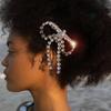Elegant Rhinestone Bow Hairpins Shiny Tassel Spring Clip Sweet Ponytail Hair Clip  Party
