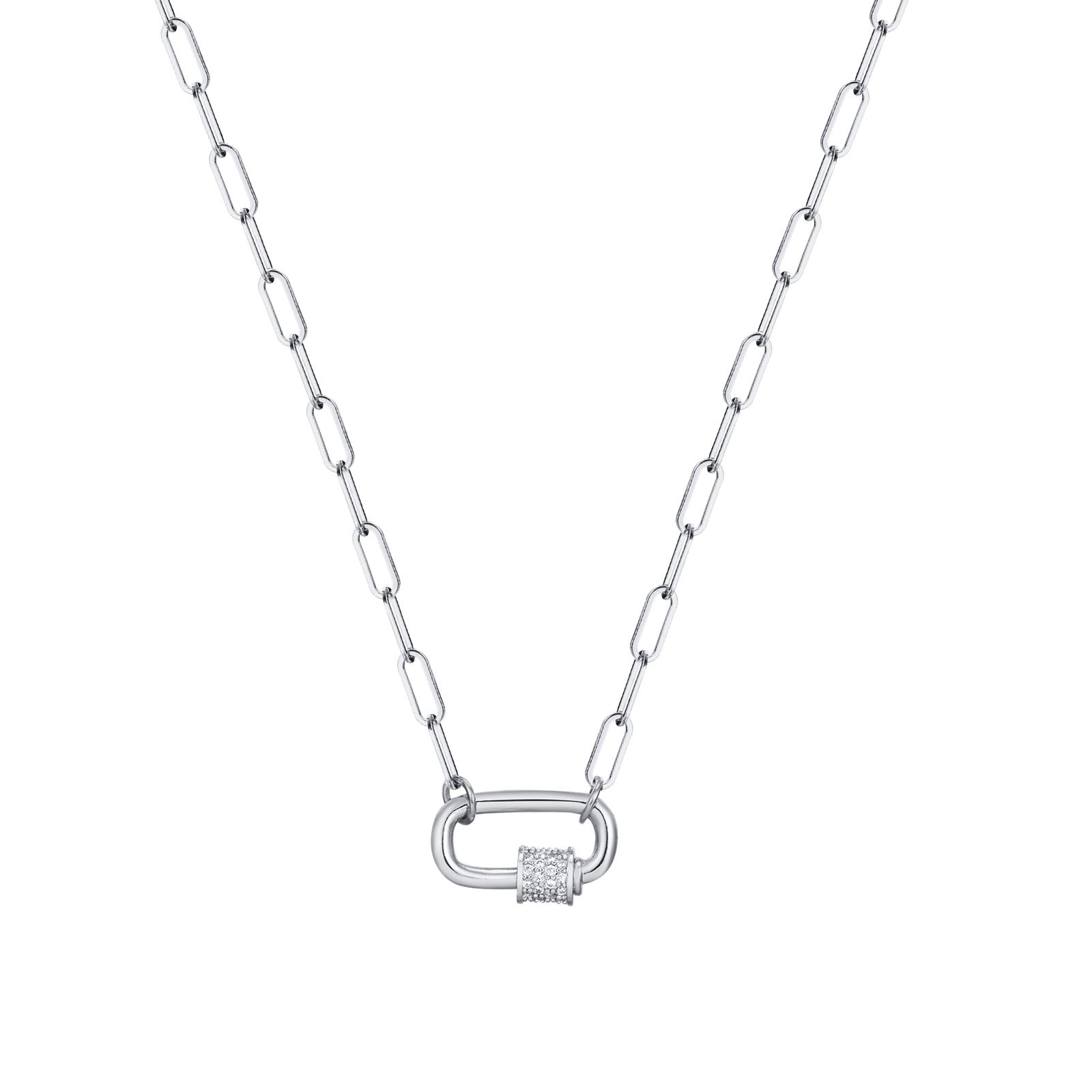 Paperclip Safety Pin Pendant Necklace For Women, Stainless Steel Zirconia  Clip Drop Adjustable Chain 18k Gold Plated