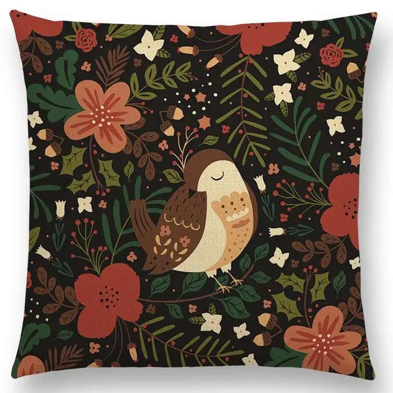 Niedliche kleine Tiere Blumenmuster Sofa Überwurf Kissenbezug Lieblicher Vogel Igel Reh Schwan Hase Kissenbezug