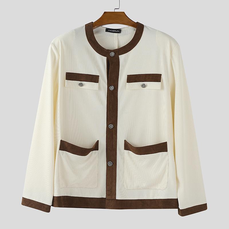 INCERUN Autumn Men Long Sleeve Casual Stitching Buttons Texture Jackets Coats