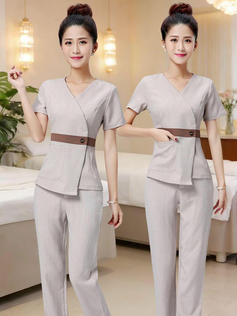 Women's Summer Beauty Salon Uniform: Receptionist, Hairdresser, Nail Technician, Dentist, Massage, and Spa Set